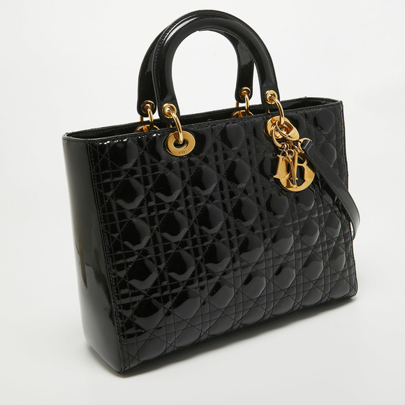 DIOR Black Cannage Patent Leather Large Lady  Tote - Picture 3 of 8